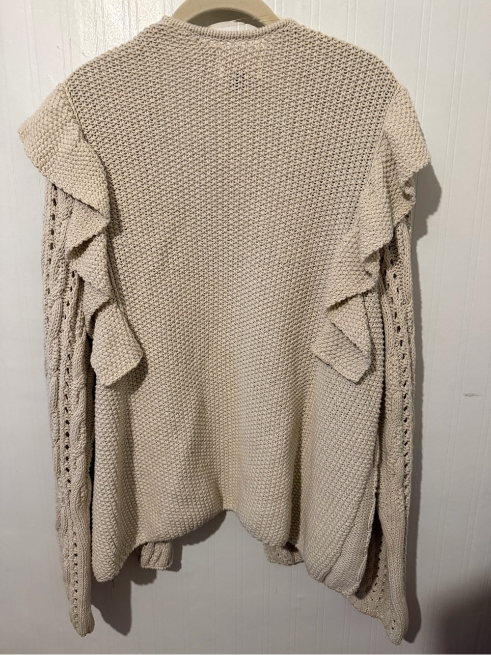 Universal Thread Cream Ruffled Open Front Knit Cardigan - Picture 4 of 5